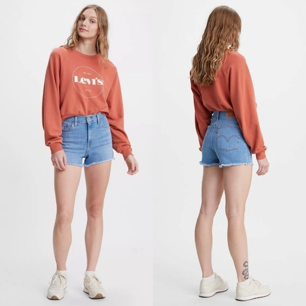 LEVI’S High Rise Sculpt Light Wash Distressed Stretchy Summer Cutoff Shorts